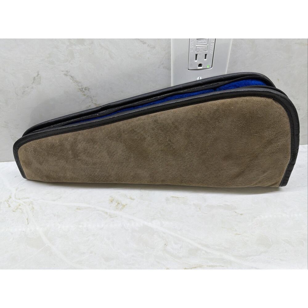 Vintage 17” Suede Leather Gun Carrying Case Blue Fleece Pistol Revolver Zipper - Picture 5 of 11